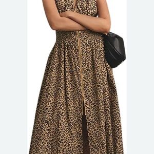 Anthropologie Tan Leopard Print Maxi Dress-Tommie Cap Sleeve